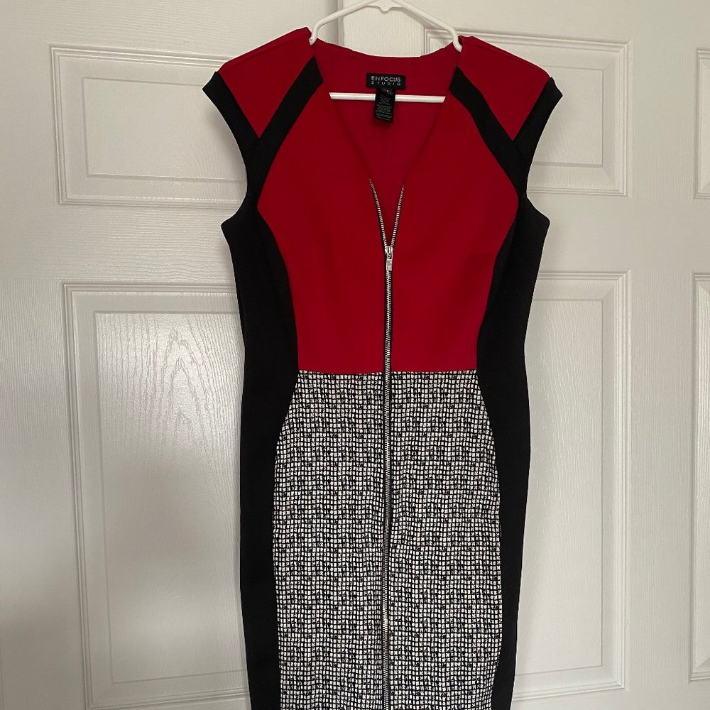 Enfocus Studio Red, Black, & White Front Zip Dress